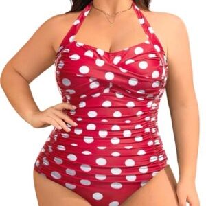 Younique Red and White Polka Dot One Piece Swimsuit